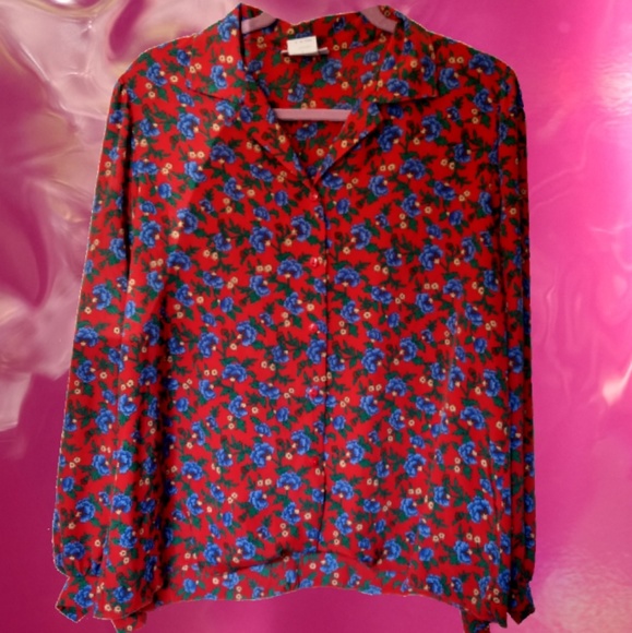 lucia Tops - Lucia Vintage Red Floral Button Down Top